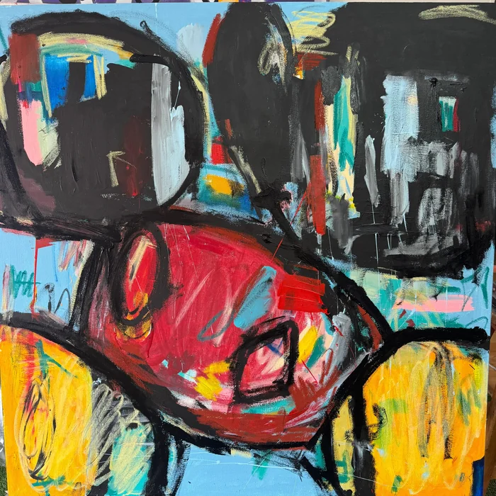 Broken Icon, acrylics and oil stick on canvas, 100 × 100 cm