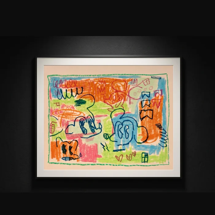 City of Rats, oil pastel on high quality cotton paper, Framed 45 × 40 cm