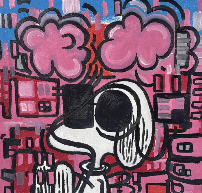 Cloud City Snoops, oil on canvas, 50 × 50 cm