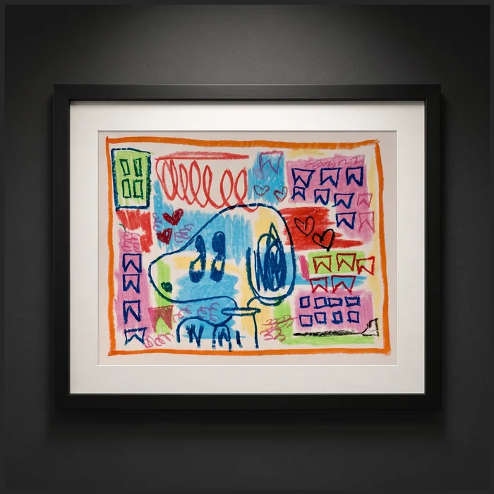 Colour Pop Snoops, oil pastel on high quality cotton paper, Framed 45 × 40 cm