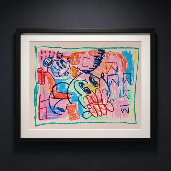 Icon Kiss, oil pastel on high quality cotton paper, Framed 45 × 40 cm