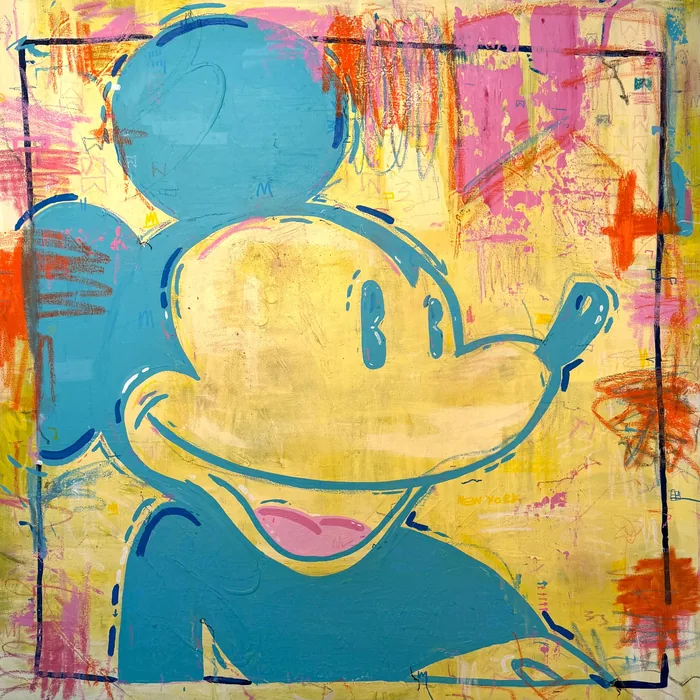 Mango OG, acrylics and oil stick on canvas, 95 × 95 cm
