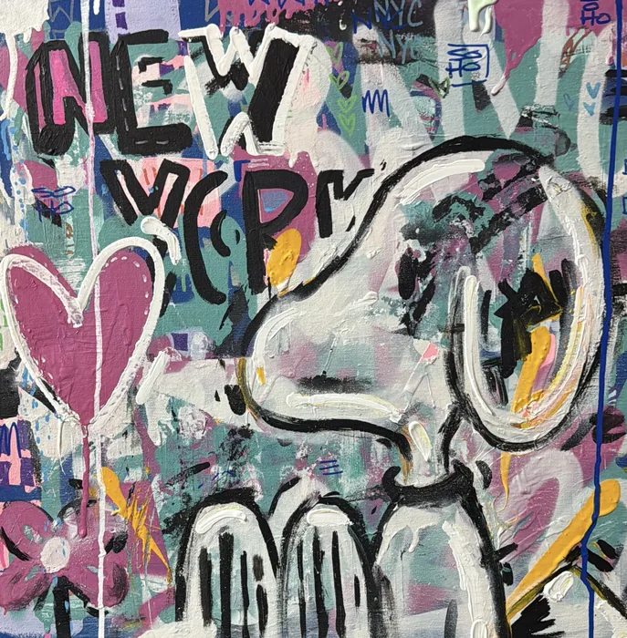 New York Street Snoops, acrylics and spray on canvas, 50 × 50 cm