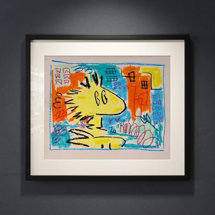 Out in the City, Woodstock, oil pastel on high quality cotton paper, Framed 45 × 40 cm